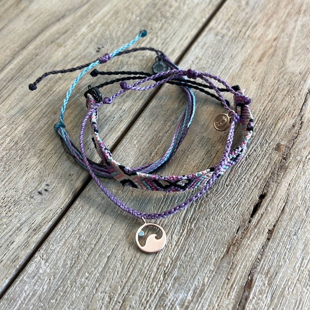 Pura Vida Bracelet Bundle Purple Lavender Macrame Braided Wave Charm Woven Rare